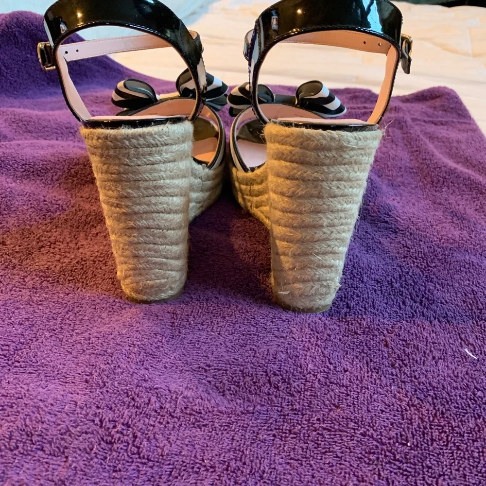 Kate Spade New York Black/White Platform Wedge Sandals sz 8.5 M